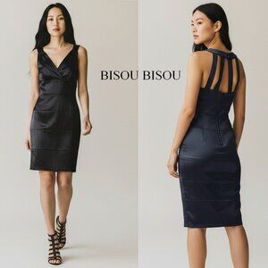 Bisou Bisou NWT Bandage Dress Black Satin Super Sexy Classy Cocktail Party Sz 10